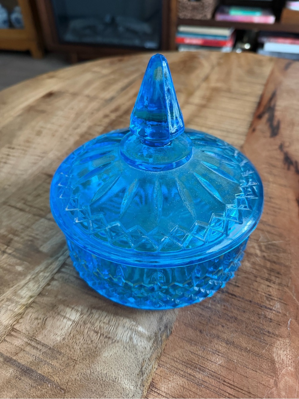 Retro BLUE glass covered Candy dish Vintage